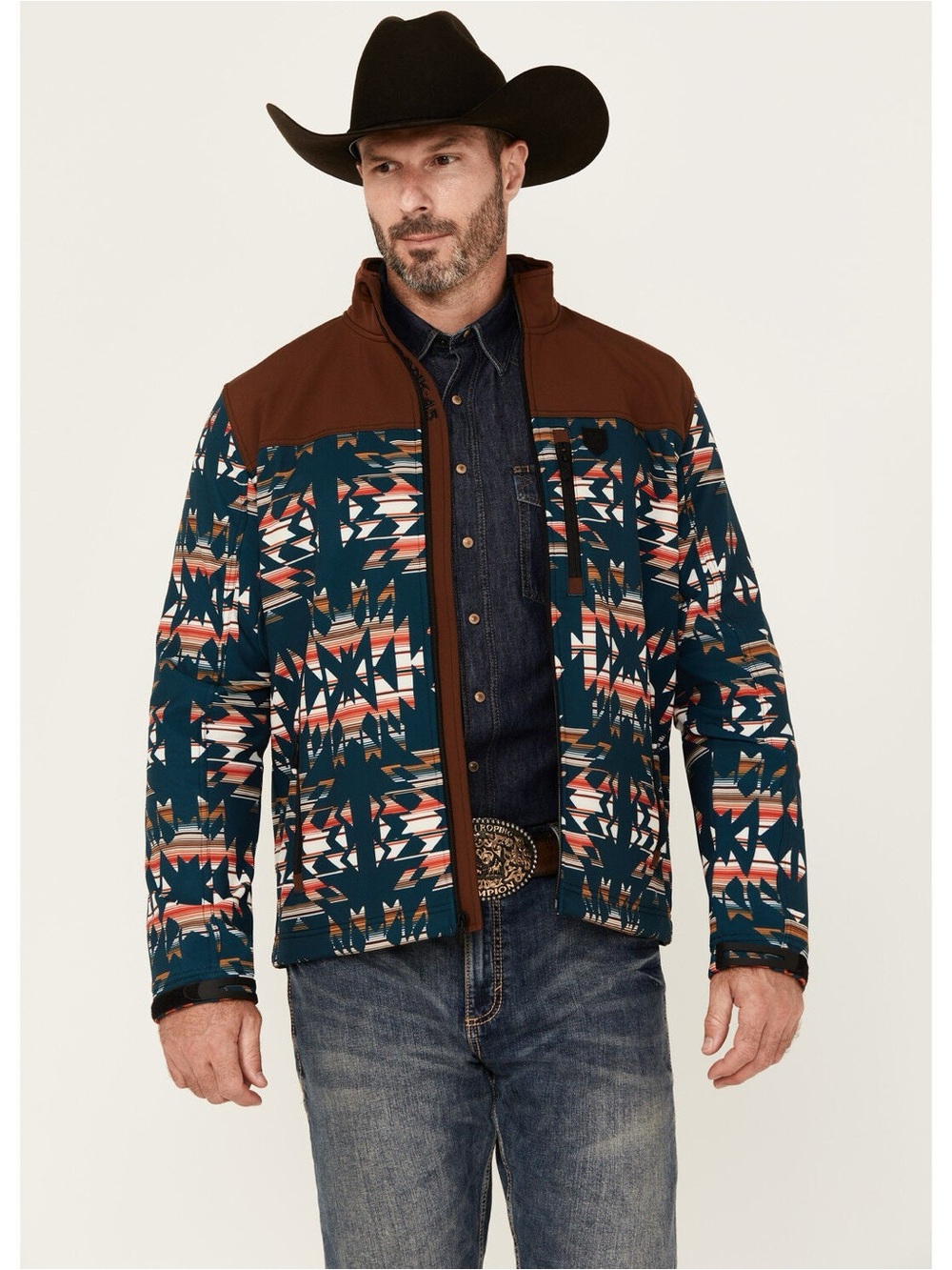 RANK 45® MEN'S SOUTHWESTERN PRINT COLOR BLOCK JACKET size M